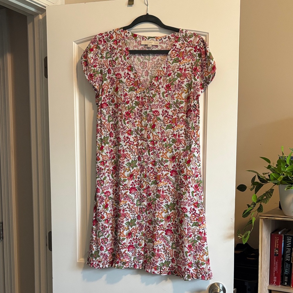 LOFT Pink Floral Midi Dress. Size 14P